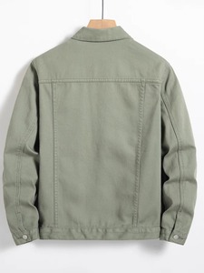 Chaqueta de Mezclilla Verde Oliva para Hombre, Corte Regular, Cuello Camisero, Estilo Casual para Otoño, Cierre de Botones de Una Sola Fila - Product Image 3
