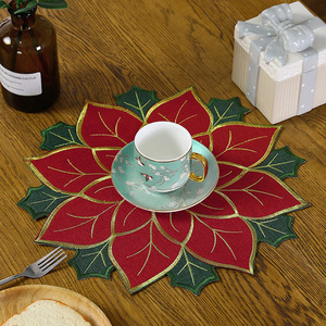 XH <b>Christmas</b> Poinsettia Table Mat Floral <b>Placemat</b> Reusable Cotton Dining Decoration for Holiday Table Setting - Product Image 5