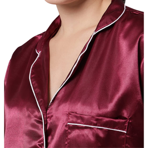 Conjunto de pijama de noche liso y liso de satén informal de lujo unisex, conjunto de pijama de seda satinada de manga corta con cuello de botón - Product Image 6