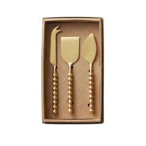 Luxury Gold Plated 3-Piece Cheese Tool <b>Set</b> with Elegant Beaded Handles Designer <b>Metal</b> Charcuterie Cheese Knife <b>Set</b> - Product Image 1