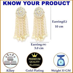 Pendientes Kashmiríes de Lujo Chapados en Oro para Mujer |   Pendientes Étnicos Tradicionales con Piedra Verde y Borlas de Perlas |   Nupcial - Product Image 5