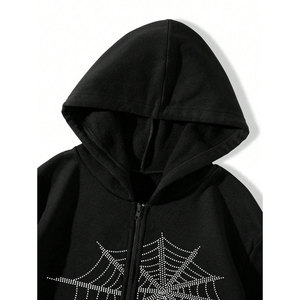 Sweat à capuche surdimensionné personnalisé avec imprimé araignée en strass, en molleton respirant et écologique, mélange polyester/coton 350g - Product Image 3