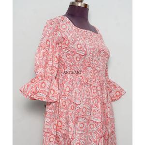 Robe à manches cloche pour femme, vente en gros, pour le printemps et l'été, respirante, 100% coton, imprimée, décontractée et de soirée - Product Image 5