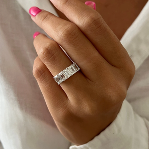 Elegant <b>Emerald</b> Lab Grown Diamond Full Eternity Wedding Band Gold Rose Gold White Gold <b>Silver</b> Party <b>Rings</b> - Product Image 5