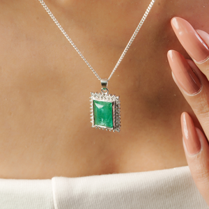Handmade 925 Sterling Silver 100% Genuine <b>Emerald</b> Gemstone & Diamond Cluster <b>Pendant</b> For Women's Fine Jewelry - Product Image 4