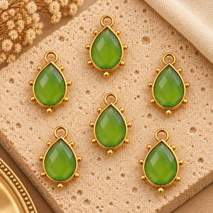 Green Chalcedony Pear Shape Faceted Gemstone Pendant Gold Plated Bezel <b>Charm</b> for <b>Jewelry</b> Making - Product Image 6
