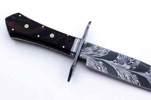 Handcrafted <b>Feather</b> Pattern Damascus Steel Display Metal Craft Dark Wood Handle Art - Product Image 3