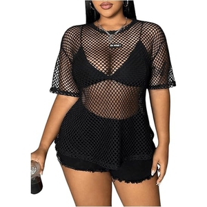 Women's Plus Size Y2k Gothic Tops Sheer Mesh T Shirt <b>Fishnet</b> Rave Outfits Top - Product Image 1
