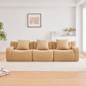 Divano a 3 Posti Senza Struttura in Tessuto Teddy 32D ad Alta Densità, Design Antiscivolo, Braccioli Curvi, Senza Montaggio, Divani Essenziali per Soggiorno - Product Image 3