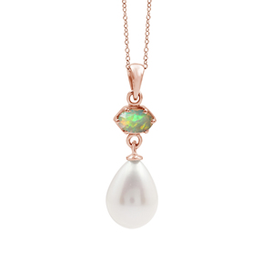Classic 925 Sterling Silver Pendant <b>Necklace</b> With <b>Opal</b> & Freshwater Pearl Water Drop Shape Claw Setting Rhodium Plated Box Chain - Product Image 4