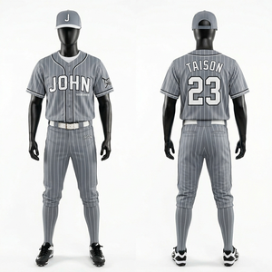 Uniforme de baseball pour hommes en polyester respirant 180 GSM, design à rayures grises, broderie en twill, logo personnalisé - Product Image 1