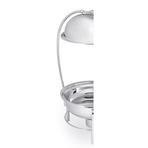 Plat à chafing luxueux en métal argenté avec couvercle en dôme à roulettes sur un support élégant, idéal pour les buffets et les services de traiteur - Product Image 5