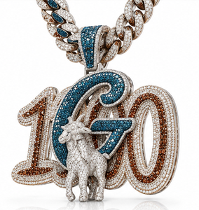 16K Gold Color Moissanite Pendant 167 Charm Necklace Blue <b>Brown</b> Micro Pave Goat Number Pendant for Men - Product Image 4