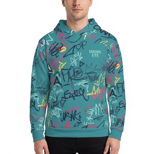 Sweat-shirt à capuche bleu turquoise graffiti, streetwear urbain personnalisé, imprimé graphique, coupe oversize, design en molleton premium, OEM ODM - Product Image 3