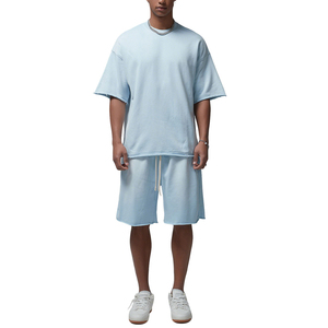 เสื้อยืดคอกลมแขนสั้นผ้าฝ้ายโอเวอร์ไซส์สำหรับผู้ชายและกางเกงขาสั้นชุดกีฬาทรงหลวมสตรีทแวร์ฮิปฮอปลำลองสำหรับฉัน - Product Image 3