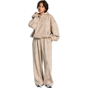 Sudadera con Capucha de Invierno para Mujer, Marca Privada, 100% Algodón, Felpa, Ecológica, Estilo Urbano, Color Blanco Crema, Estampado de Leopardo, Sólida, Talla 2 - Product Image 1