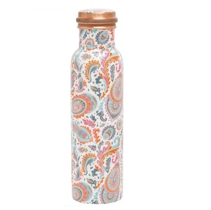 Botella de Agua Decorativa de Cobre Puro con Protección Antiderrames de 1000 ml, Diseño Rosa Meena para Ayurveda, Meditación y Fitness - Product Image 5
