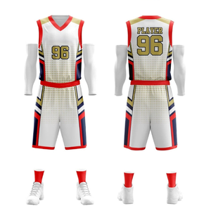 Custom Sublimated Basketball Jersey Set White <b>Red</b> Gold Sleeveless <b>Mesh</b> Uniform Adult Unisex Team Apparel Breathable V-Neck - Product Image 5