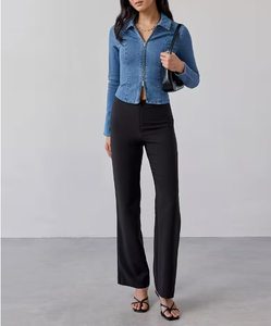 TRIBON SPORTS Women's Denim Varsity Jacket Full Sleeve Turn-down Collar <b>Zipper</b> Closure Leopard Pattern Casual Autumn/Winter - Product Image 5