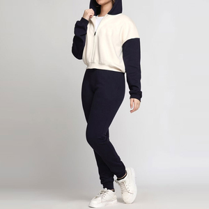 Survêtement à capuche respirant 2-en-1 pour femme, taille élastique, manches longues, coupe classique, avec poches latérales, couleur unie, décontracté, idéal pour l'automne - Product Image 3