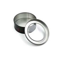 Boîte en étain ronde personnalisée avec fenêtre transparente pour l'emballage alimentaire et cadeaux, impression offset