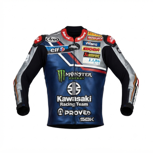 เสื้อแจ็คเก็ตสำหรับขี่มอเตอร์ไซค์ Rawasaki สำหรับผู้ชาย/เสื้อแจ็คเก็ตหนังวัวแท้ พร้อมเกราะป้องกันระดับ CE 2 พร้อม Hump - Product Image 1