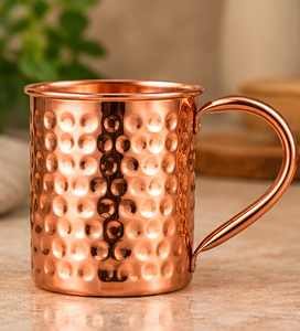 Taza de Cobre Martillado Ecológica Premium de 350 ml, Taza para Beber con Textura de Burbujas y Asa, Caja de Regalo - Product Image 1