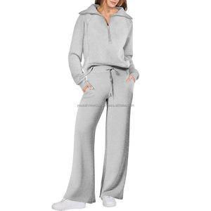 Nouvel arrivage de vêtements de détente Ensemble de survêtement 2 pièces pour femmes Ensemble de pantalons pull décontracté Sweat à capuche de fitness à fermeture éclair avec pantalon à jambes larges - Product Image 6
