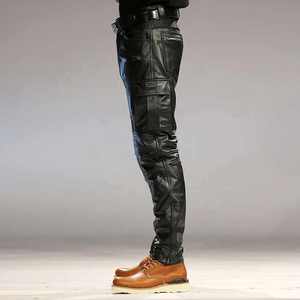 Zipro Industries 2026 <b>Men's</b> Black <b>Leather</b> Moto <b>Pants</b> High Waist Multiple Pockets Biker Style Straight Fit Button Fly Winter Wear - Product Image 6