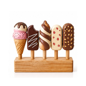 Wooden <b>Ice</b> <b>Cream</b> Play Food <b>Set</b> 5 Pieces Tabletop Home Decor DIY <b>Toy</b> for Kids Room - Product Image 5