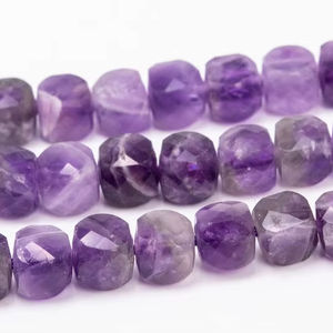 ลูกปัดอเมทิสต์ทรงลูกบาศก์เจียระไน ลูกปัดพลอยแท้ธรรมชาติ ขนาด 15 นิ้ว 7.5 นิ้ว จำนวนมาก ขายส่งสำหรับทำเครื่องประดับ - Product Image 1