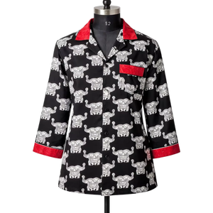 ชุดนอนผ้าเครปพรีเมียมลายช้าง เสื้อแขนยาว กางเกงขายาว ชุดนอนผู้หญิง ขอบสีแดง ชุดนอนดิจิตอล - Product Image 1