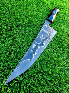 Cuchillo de Chef Damasco Profesional con Botón de Empuje, Hoja Recta de Acero de Alto Carbono, Mango de Madera, 13 Pulgadas de Longitud Total, DIY OEM - Product Image 3