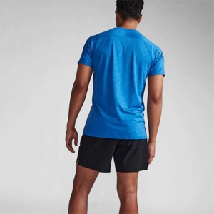 Men's Blue O-Neck Short Sleeve T-<b>Shirt</b> <b>100</b>% <b>Polyester</b> Jersey Regular Fit Solid Color Casual Style Breathable Knitted Fabric - Product Image 5