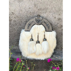 Wholesale Scottish Leather Kilt Sporran 3 Tussle Brown Rabit Fur Sporran with <b>Chains</b> and <b>Belt</b> Accessory for Suits - Product Image 3