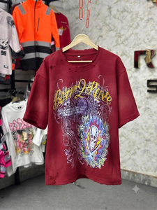 Camiseta Gráfica Oversize Personalizada para Hombre, Estilo Vintage, Algodón Lavado, Streetwear, Estampado de Calavera, Lavado Ácido, Fabricante OEM - Product Image 2