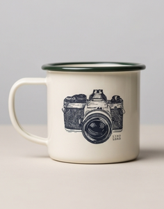 Cream Iron <b>Enamel</b> <b>Mug</b> Vintage Camera Sketch Graphic Print Metal Coffee Cup Wholesale Factory Direct Supply Partner Global Market - Product Image 2