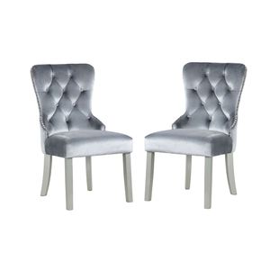 Ensemble de salle à manger 7 pièces Glam Silver gris foncé, chaise à dossier capitonné en acrylique avec dossier à feuilles capitonnées, meubles de salle à manger, table et 6 chaises - Product Image 6