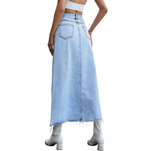 Falda vaquera de mujer hasta la rodilla, 100% poliéster, con cordón, color liso, transpirable, diseño casual de trompeta/sirena, esencial para la noche. - Product Image 5