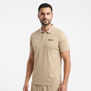 Polo pour homme, t-shirt polo uni à manches courtes, personnalisable avec logo, de bonne qualité, décontracté, couleur beige unie, t-shirt polo classique - Product Image 3