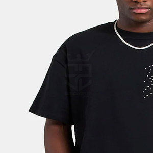 Camiseta de hombre con pedrería y logotipo personalizado a precio de fábrica, camiseta de algodón 100% de corte holgado con pedrería para hombre, más vendida. - Product Image 5