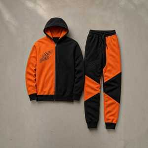 Ensemble de survêtement noir et orange uni, broderie personnalisée, streetwear, tenue athlétique 2 en 1, OEM/ODM - Product Image 1