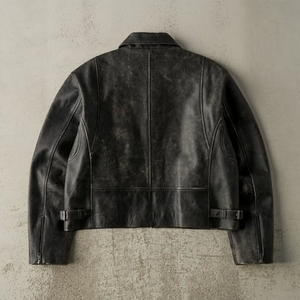 OEM Custom Logo Cropped Waterproof Blank <b>Zip</b> <b>up</b> <b>Jacket</b> Boxy Fit Streetwear Men Leather <b>Jacket</b> - Product Image 2