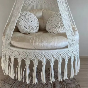 Silla colgante de macramé de algodón blanco, silla colgante, Hängesessel, silla columpio, silla columpio de macramé, silla colgante para interiores - Product Image 1