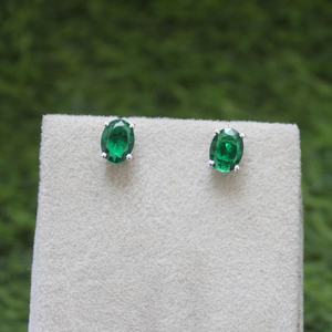 Oval Lab <b>Emerald</b> <b>Stud</b> Earrings 925 Sterling Silver Handmade Green Gemstone Jewelry Gift For Women Elegant Design - Product Image 4
