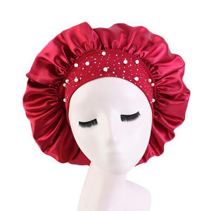 Women Solid Color Satin Bonnet Extra Beads Wide <b>Band</b> Adjustable Size Sleeping Hair Cap - Product Image 5