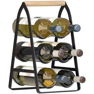 Portabottiglie da Tavolo Mecor Design Classico a 3 Livelli, Porta Vini in Legno per 6 Bottiglie, Arredamento Casa Bar, Portabottiglie Vintage - Product Image 1