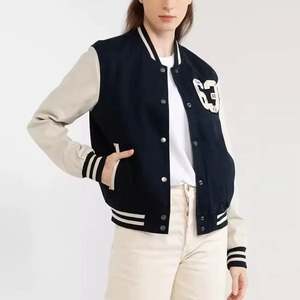 High Quality Women Varsity <b>Jacket</b> Custom Wool Blend <b>Leather</b> Sleeve College Letterman Coat OEM ODM Sample Service - Product Image 6