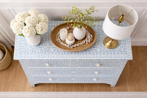 Indian Handmade Solid Wood <b>Sideboard</b> Flower Inlay <b>Storage</b> Cabinet Blue and White Bedroom Living Room Furniture - Product Image 3