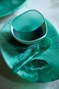 Modern Handmade Resin Salad Bowl Black Swirl Pattern & Aqua Swirl <b>Marble</b> Finish Premium <b>Dinnerware</b> <b>Set</b> for Buffet - Product Image 4